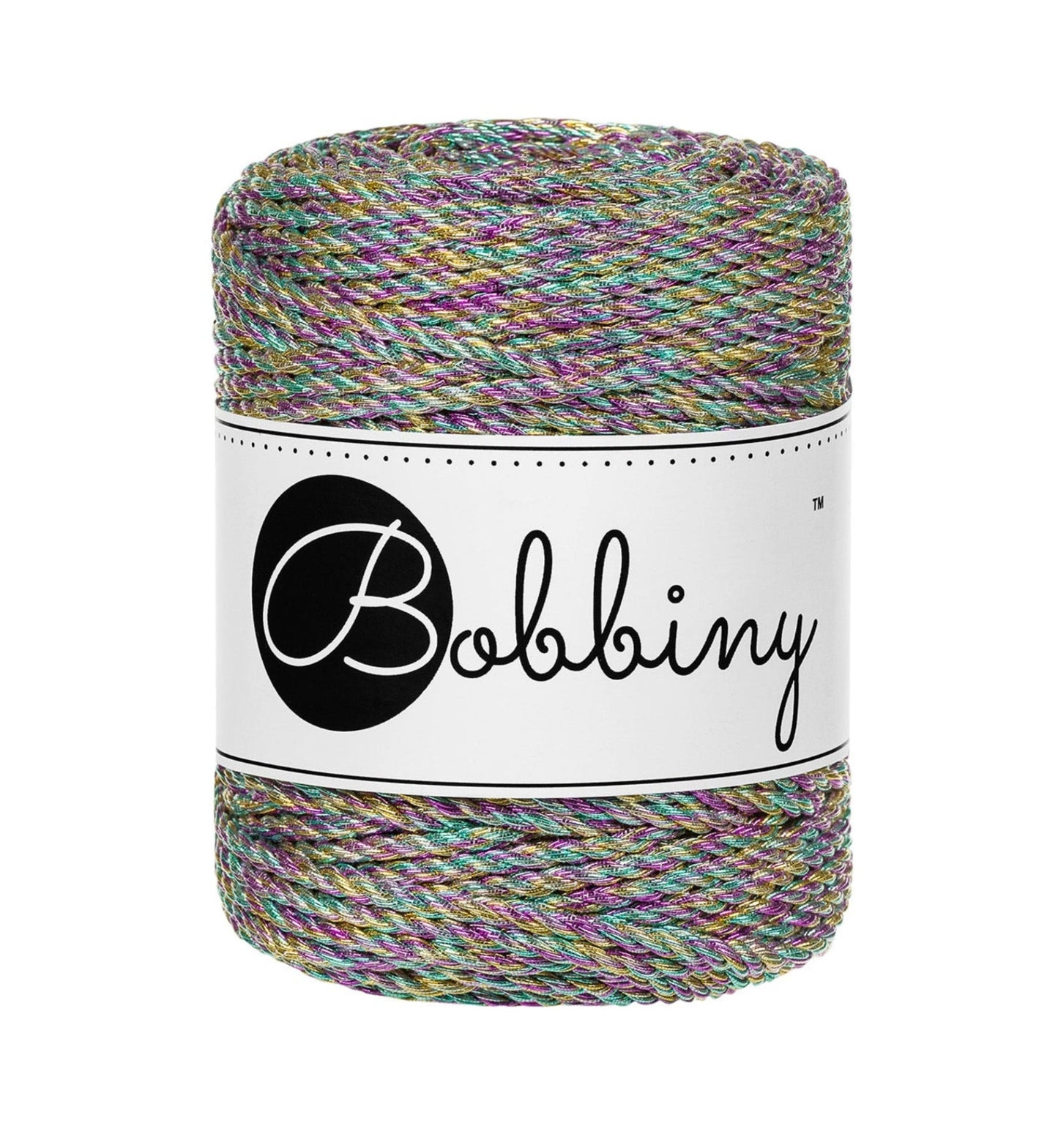 3fach gedrehte Makramee-Schnur (3Ply) mit 3 mm Durchmesser in der limitierten Farbe Metallic Aurora.