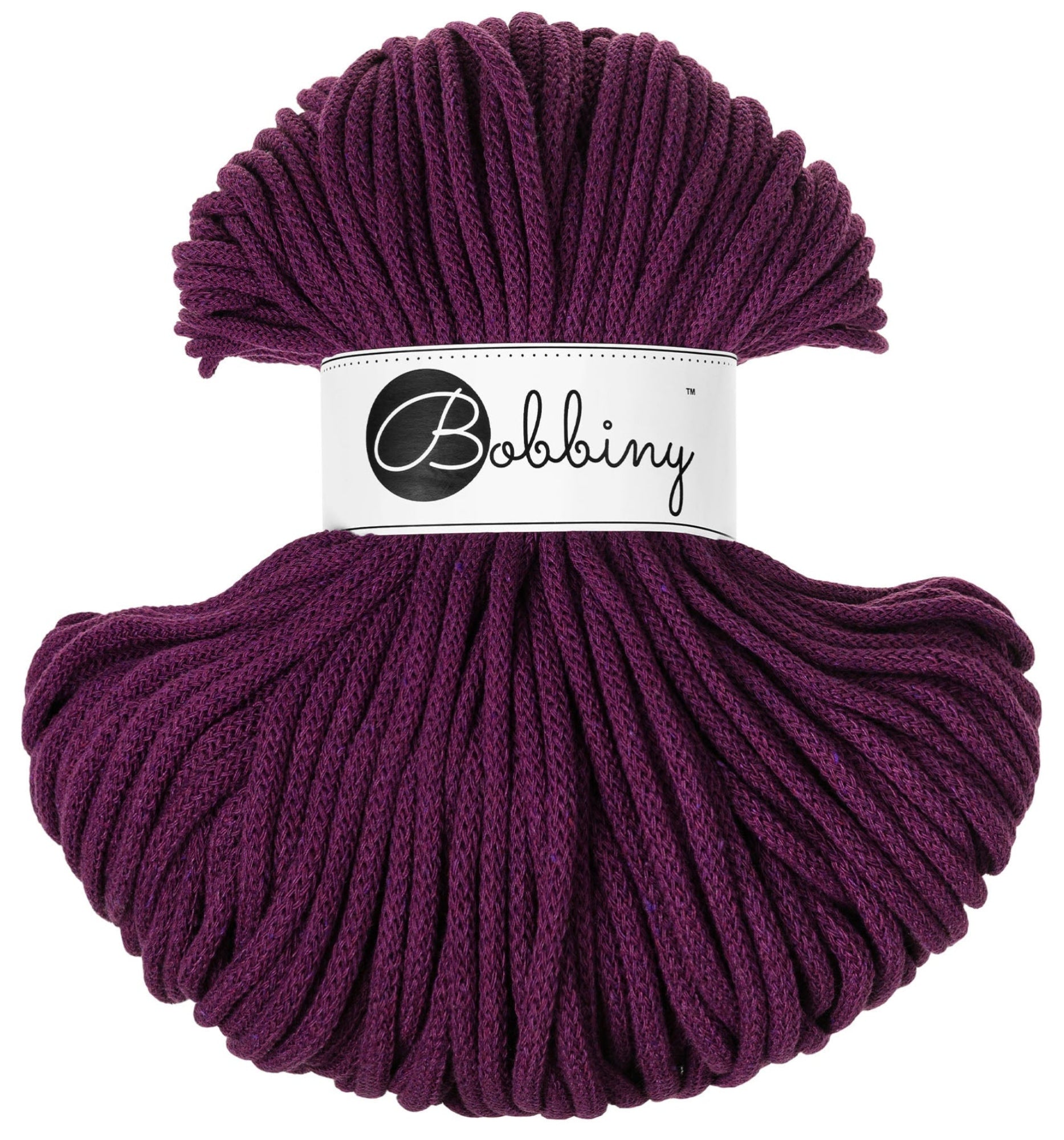 Bobbiny Flechtkordel Premium 5 mm in der limitierten Farbe Aubergine. Die Farbe Aubergine ist einer dunkler satter Violettton.