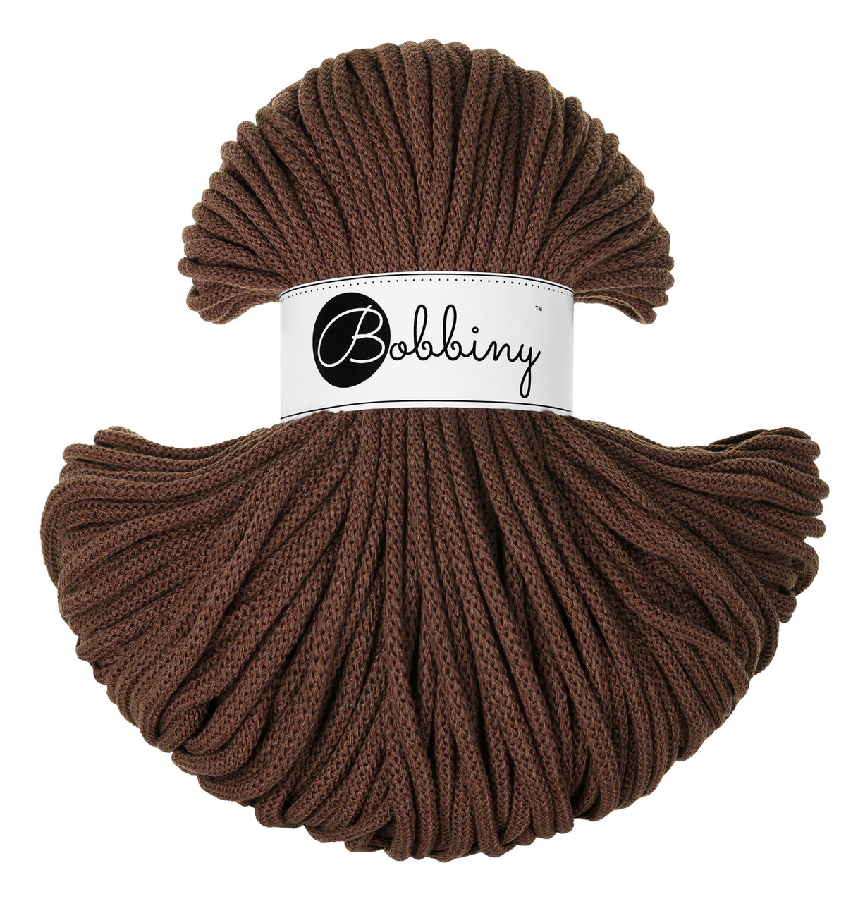 Bobbiny Flechtkordel Premium 5 mm in der limitierten Farbe Chocolate Brown. Die Farbe Red Velvet ist ein dunkles, sattes Braun.
