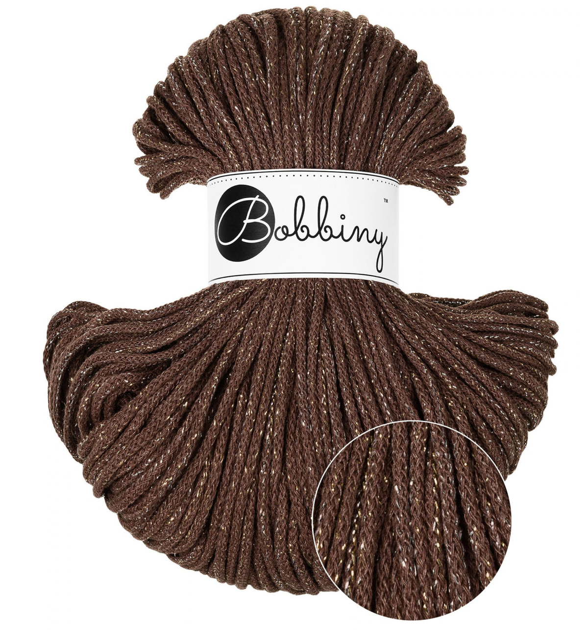 Bobbiny Junior 3 mm Flechtkordel in der Sonderfarbe Shiny Chocolate Brown.