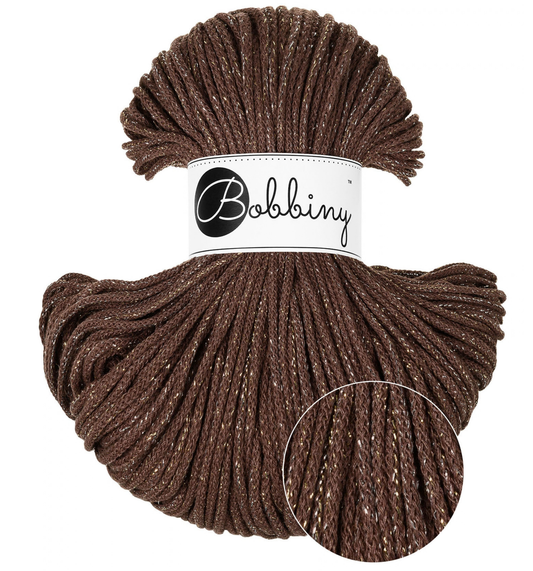 Bobbiny Junior 3 mm Flechtkordel in der Sonderfarbe Shiny Chocolate Brown.