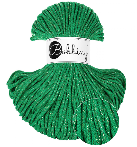 Bobbiny Junior 3 mm Flechtkordel in der Sonderfarbe Shiny Jade Green.