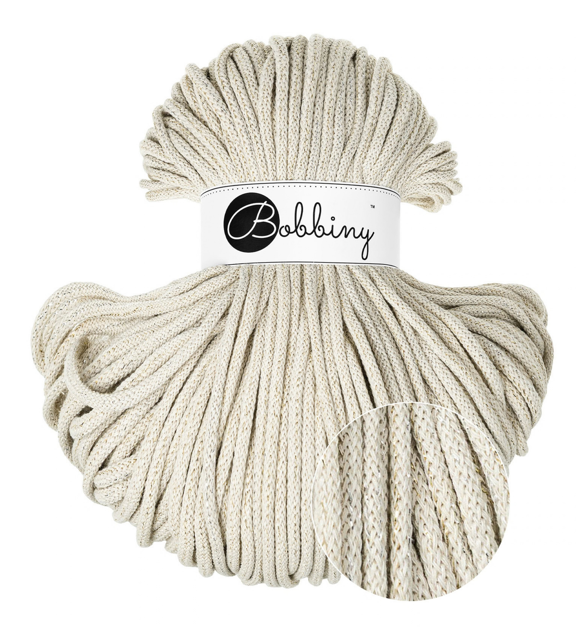 Bobbiny Premium 5 mm Flechtkordel in der Sonderfarbe Shiny Cashmere Beige.