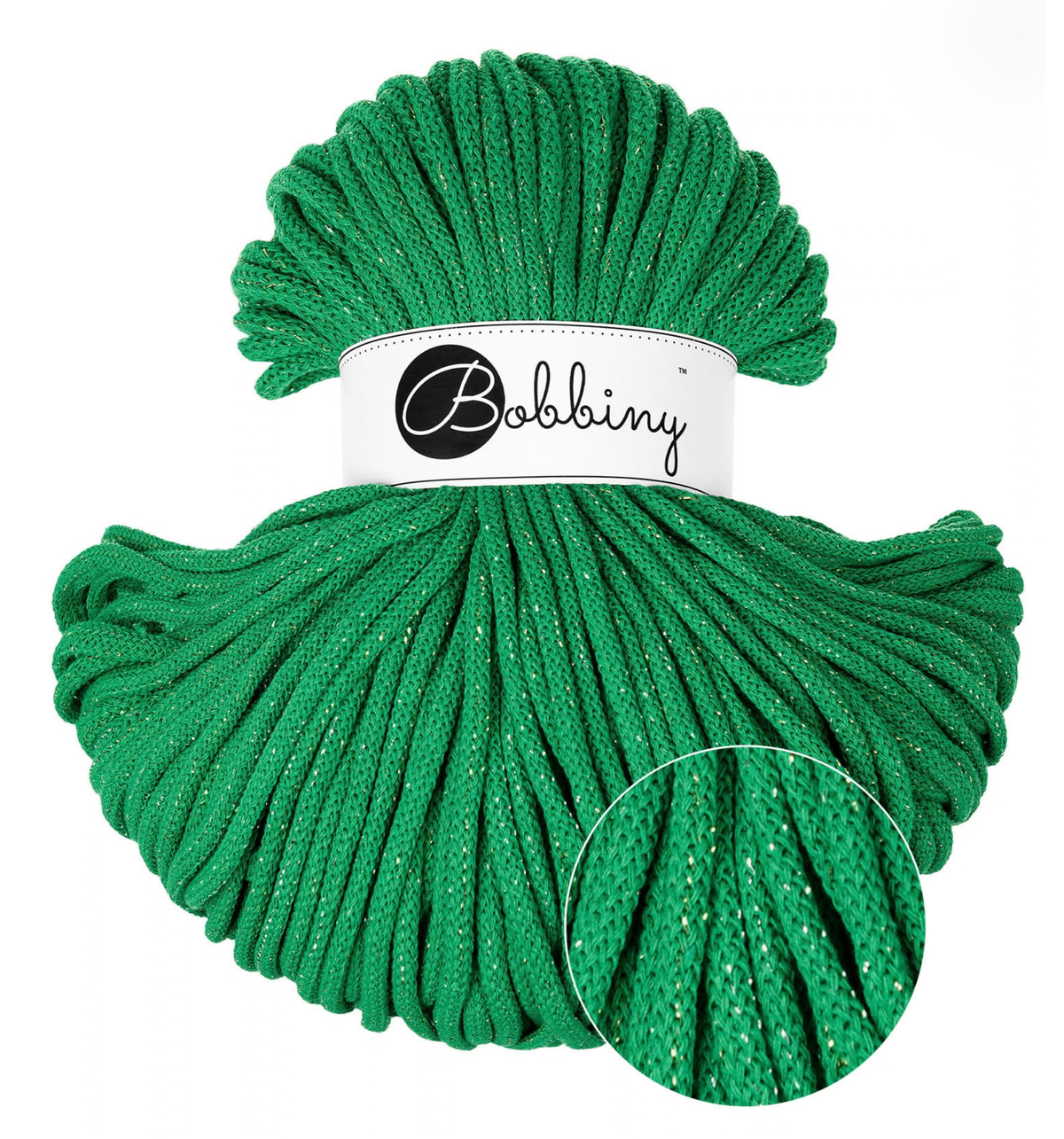 Bobbiny Premium 5 mm Flechtkordel in der Sonderfarbe Shine Jade Green.