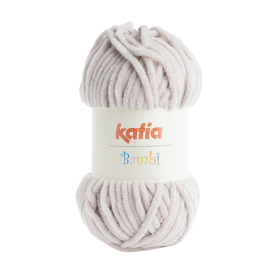 Ein Knäuel Katia Bambi Chenillegarn in der Farbe 324 beige.