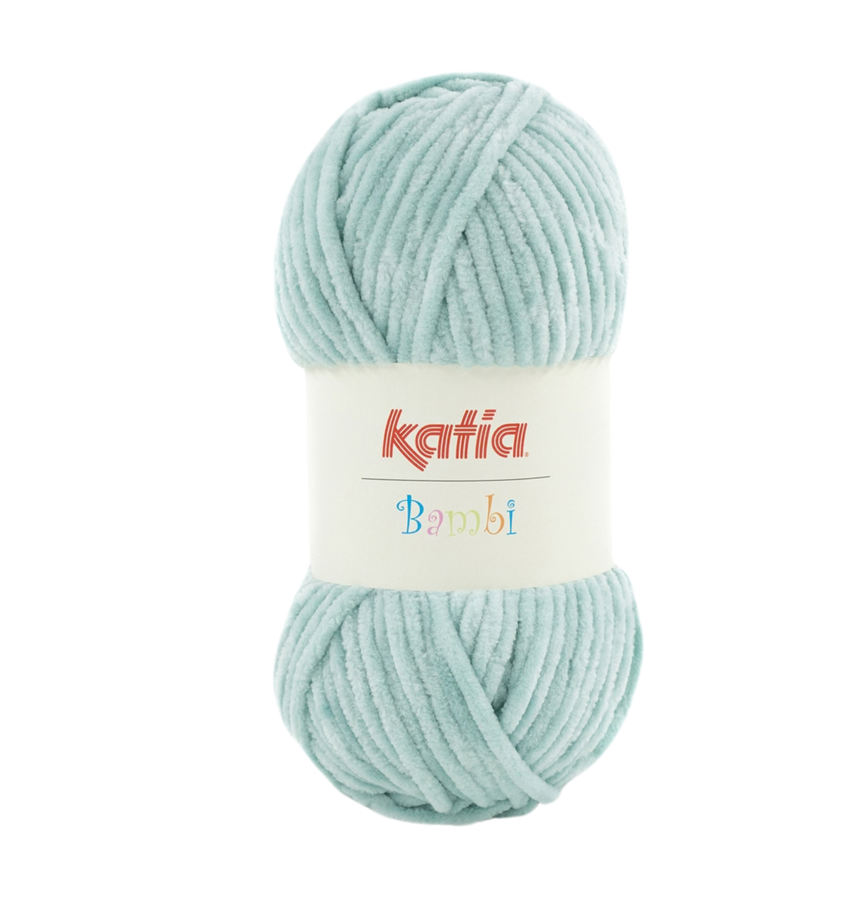 Ein Knäuel Katia Bambi Chenillegarn in der Farbe 328 aqua.