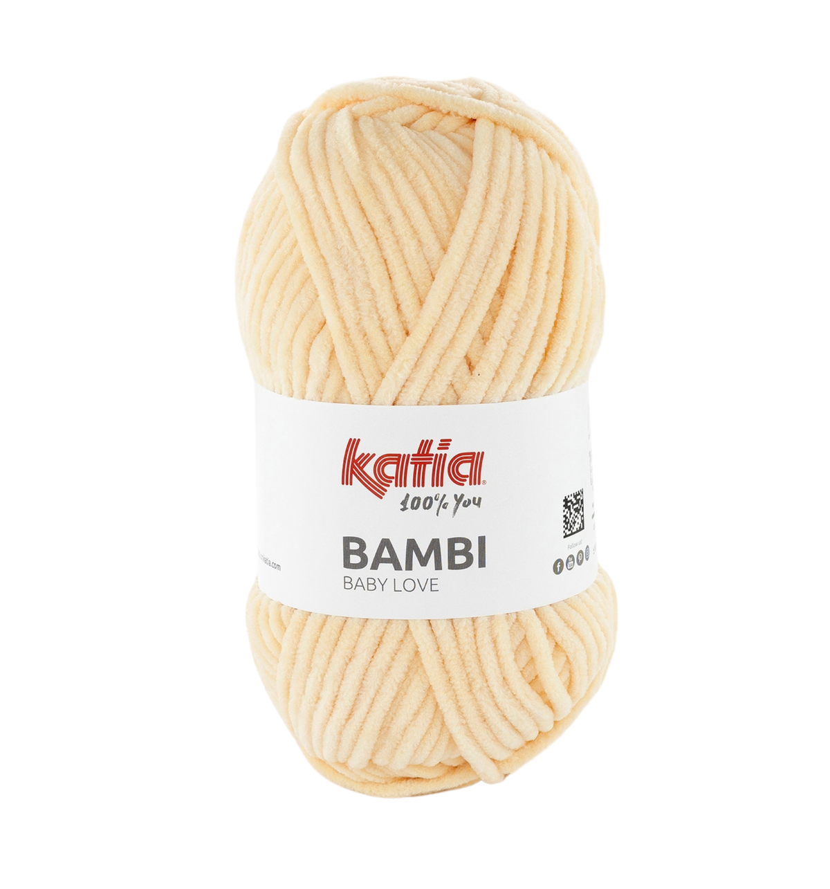 Ein Knäuel Katia Bambi Chenillegarn in der Farbe 342 apricot.
