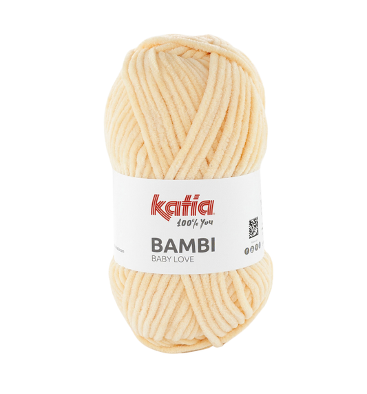Ein Knäuel Katia Bambi Chenillegarn in der Farbe 342 apricot.